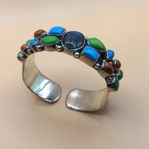 Vintage Arya 925 sterling silver stone cuff bracelet